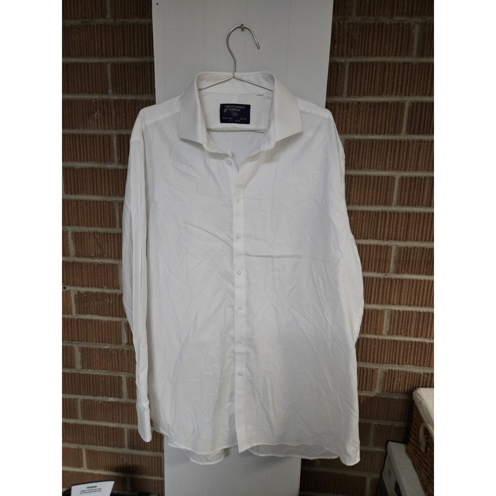 Christopher Morris Dress Shirt Mens 17.5 White No Iron Classic Fit Cotton